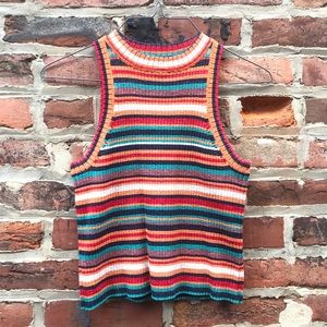 ZARA Knit Metallic Rainbow Striped Tank